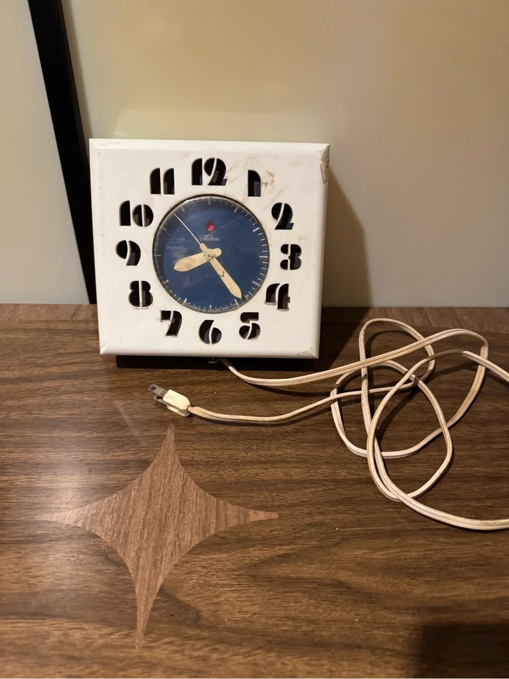 Vintage working -Telechron Square Wall Clock with Blue Face